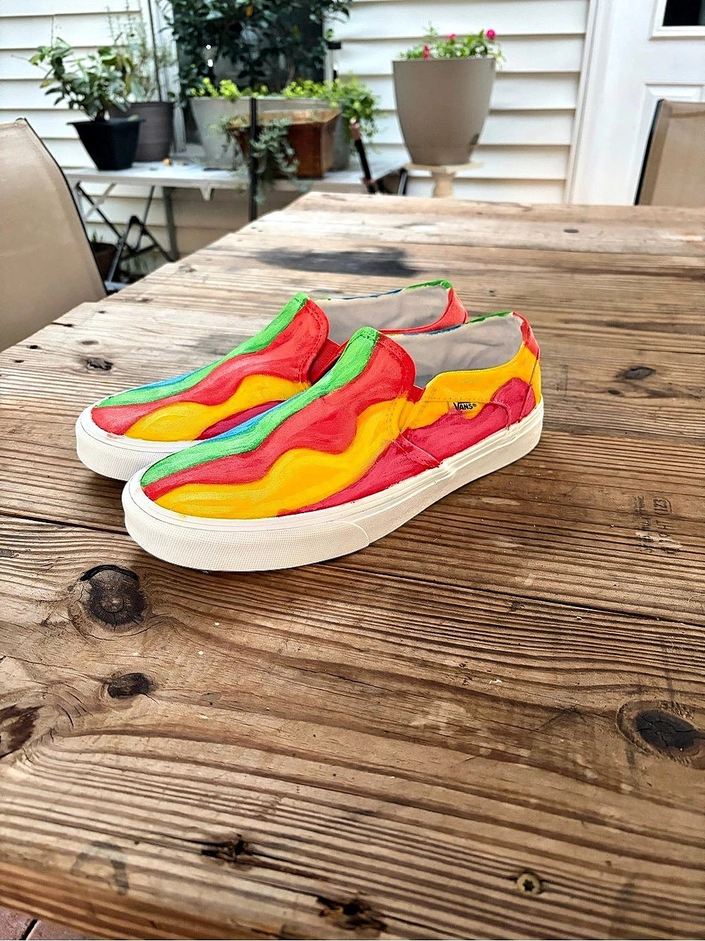Vans Classic Slip-On Women’s 11 Hand Painted Rainbow Custom One of a Kind